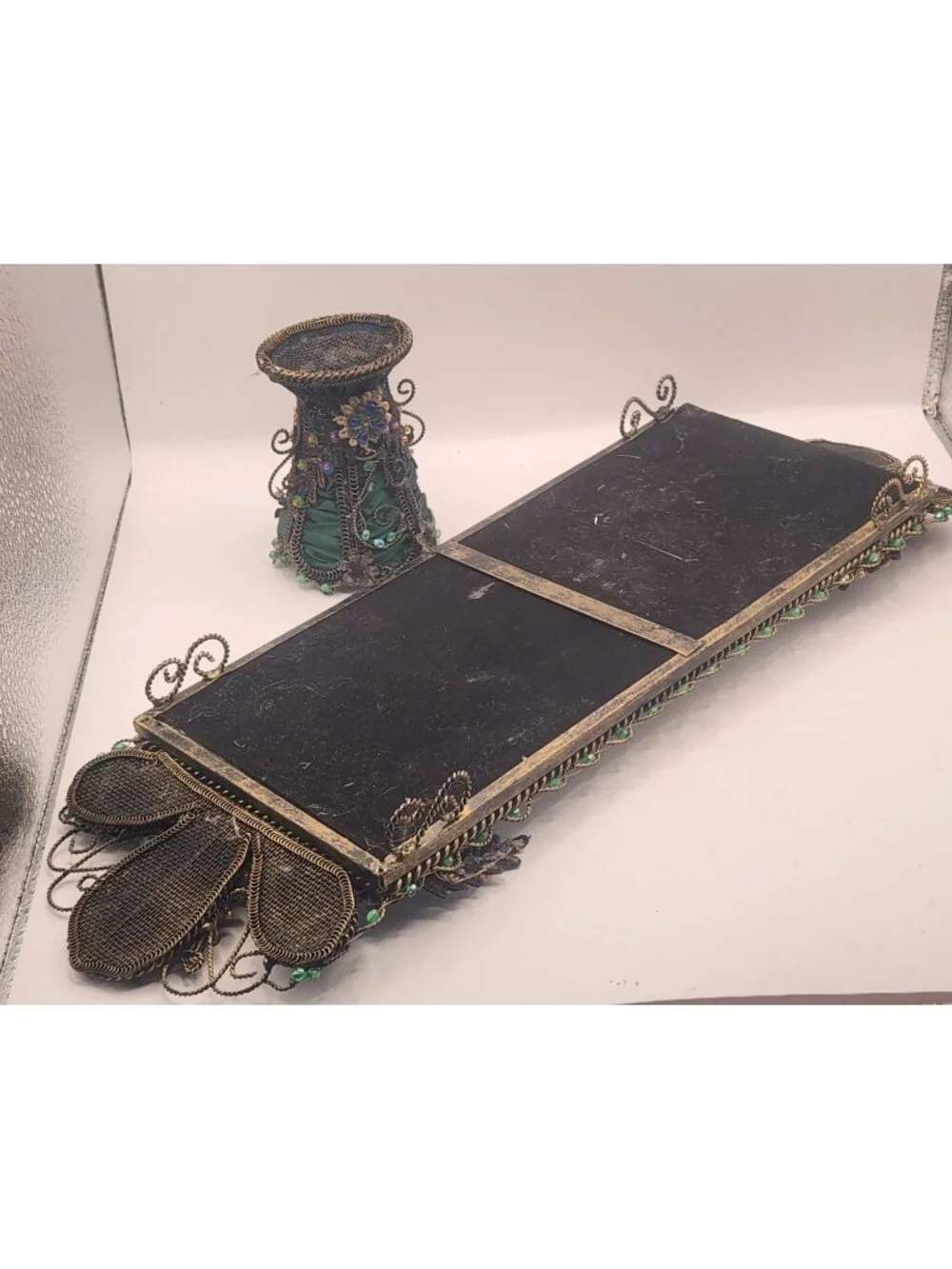 (2 Pc) Vanity Mirrored Tray & cup